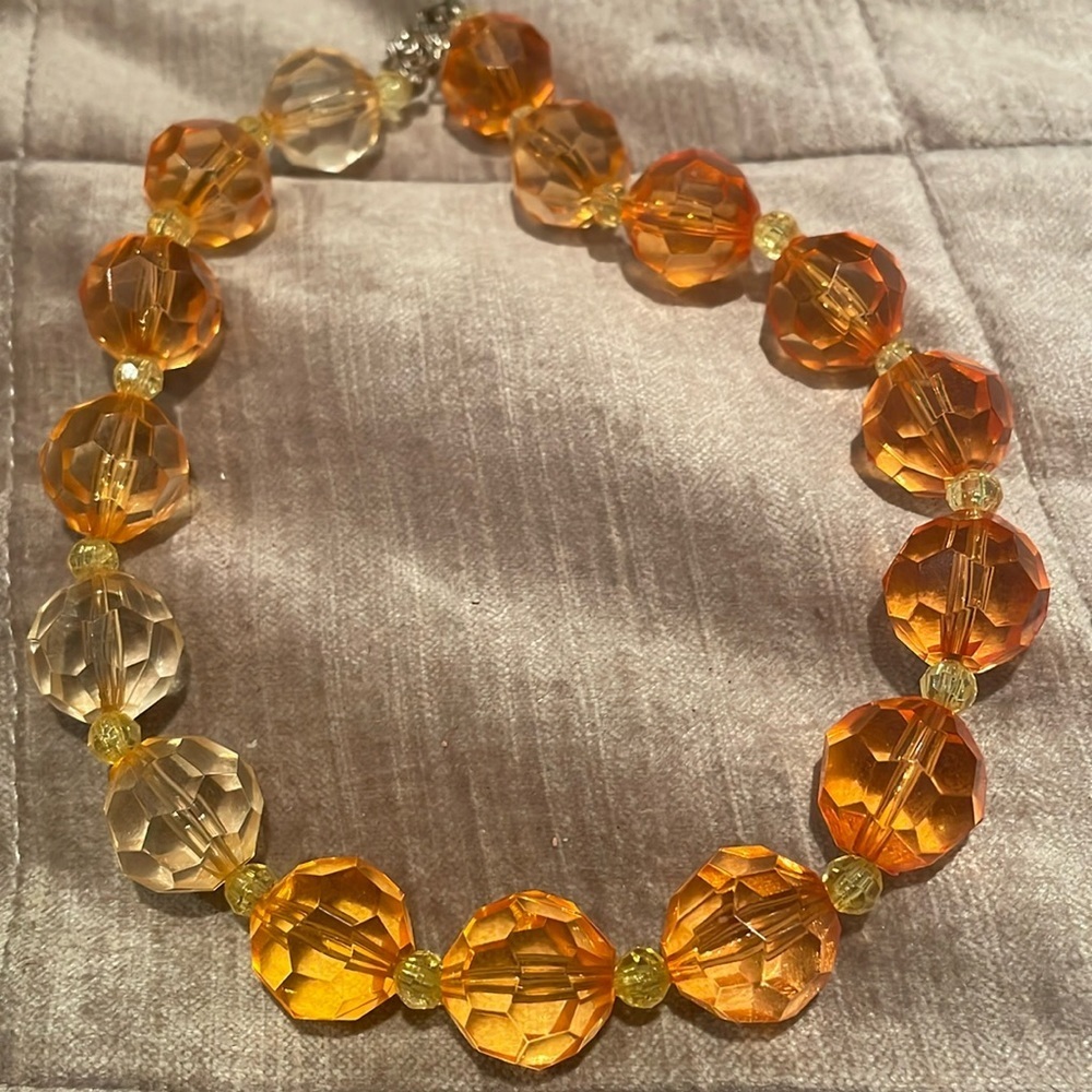 Amber color Beaded Necklace 14-16”